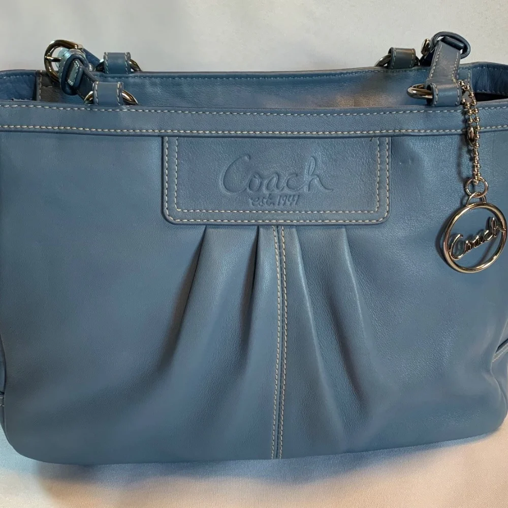Coach Dusty Blue All Genuine Leather Shoulder Bag with Metal Hang Tag!